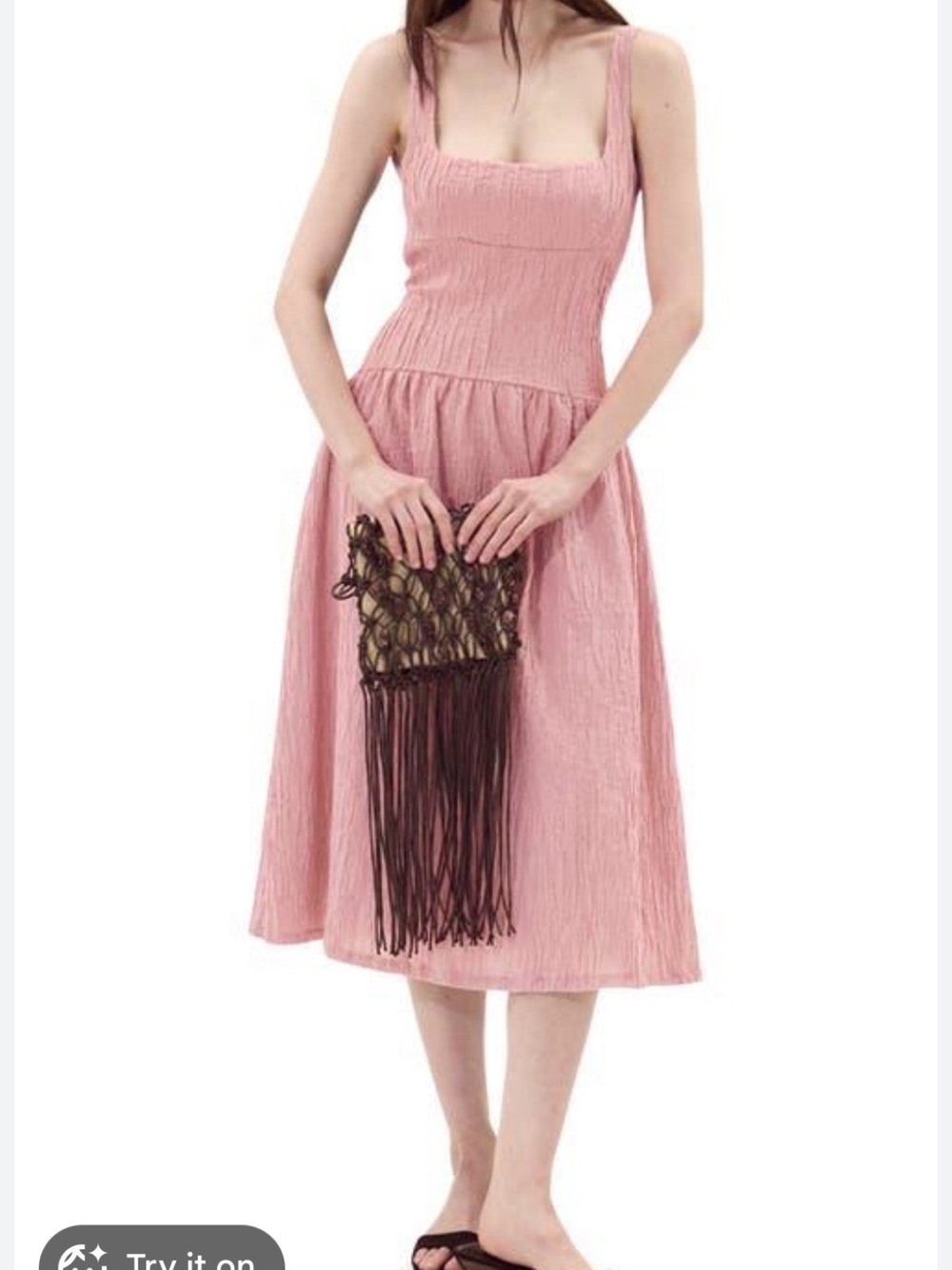 Deluc light Pink Square-Neck Midi Dress